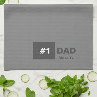 Grey White Number One Dad  Tea Towel