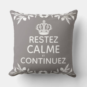 grey white olive branch French Keep Calm Carry On Cushion
