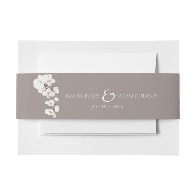 Grey White Orchid Elegant Wedding Invitation Belly Band (Front Example)