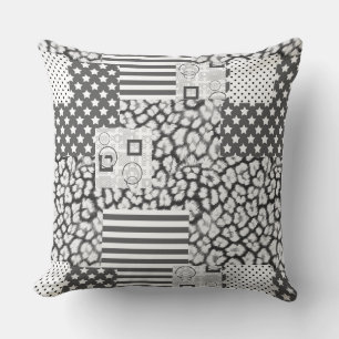 Grey White Patchwork Rustic Patches Cushion
