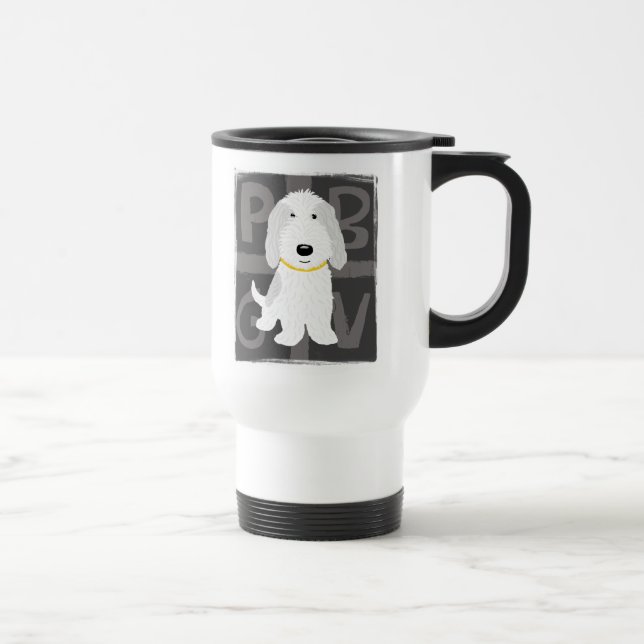 Grey & White PBGV Travel Mug (Right)
