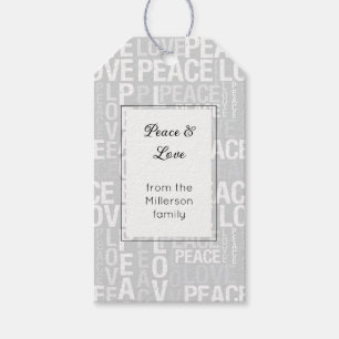 Grey White Peace Love Rectangle Christmas Gift Tags