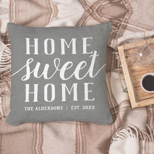 Grey & White Personalized Home Sweet Home Cushion