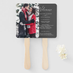 Grey & White Photo Classic Custom Wedding Progra Hand Fan
