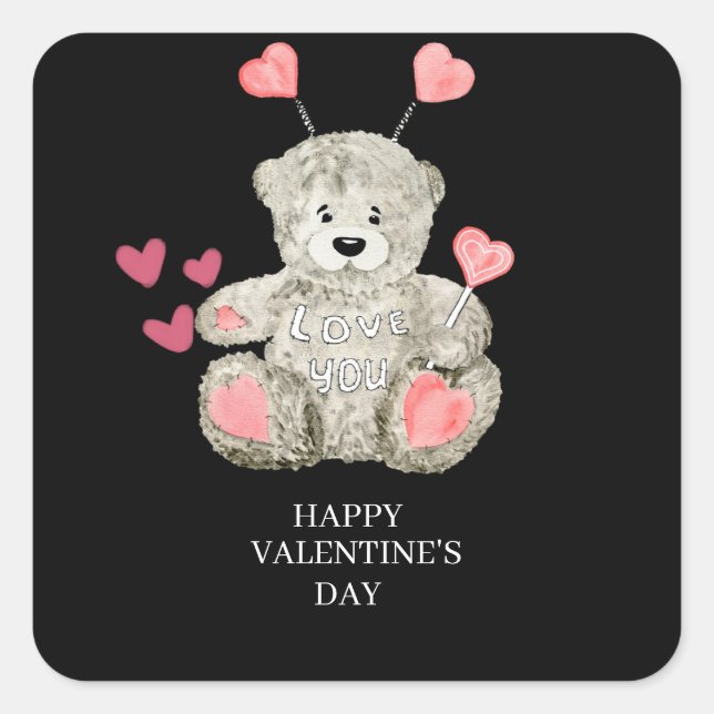 Grey white pink valentines day teddy bear stickers (Front)