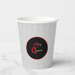 Grey White Pinstripe Red and Black Paper Cups