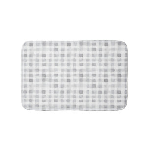 Grey White Plaid Stripes Bath Mat