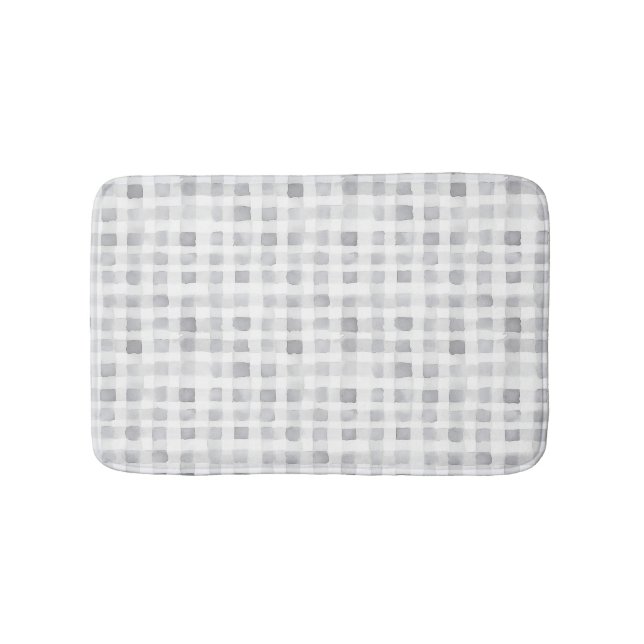 Grey White Plaid Stripes  Bath Mat (Front)