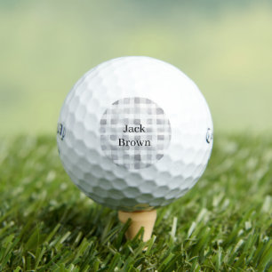 Grey White Plaid Stripes Golf Balls
