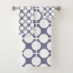grey white polka dot and check pattern bath towel set