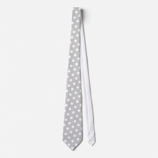 Grey & White Polka Dot Men's Tie (Front)