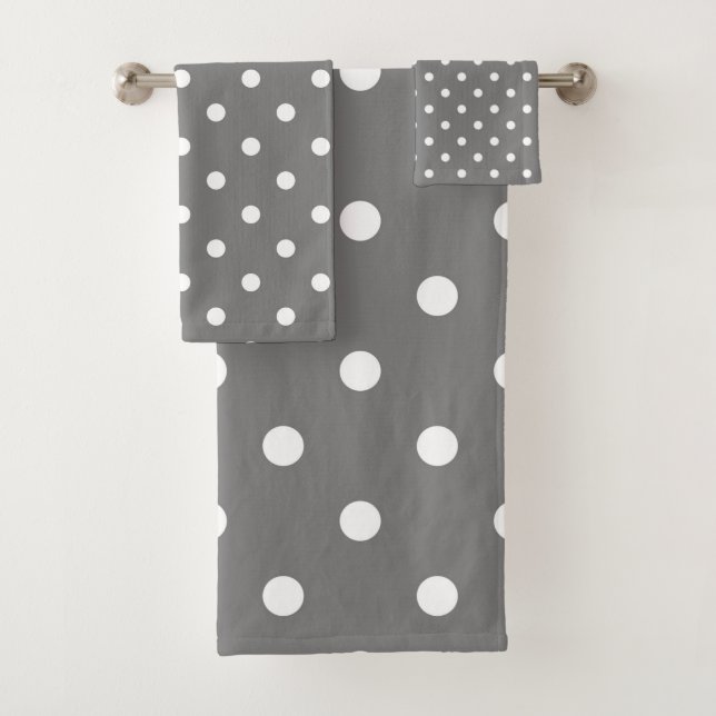 Grey & White Polka Dots Dot Bath Towel Set (Insitu)
