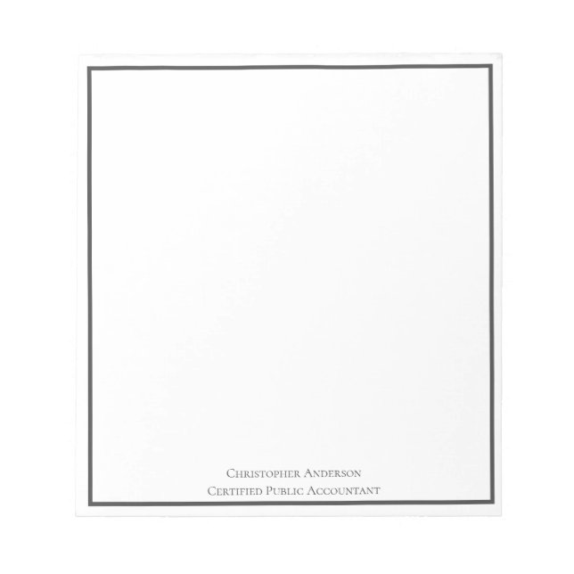 Grey White Professional Business Personalised  Notepad (Front)