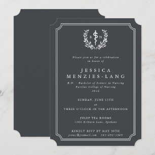 Grey/White Registered Nurse Asclepius Graduation Invitation