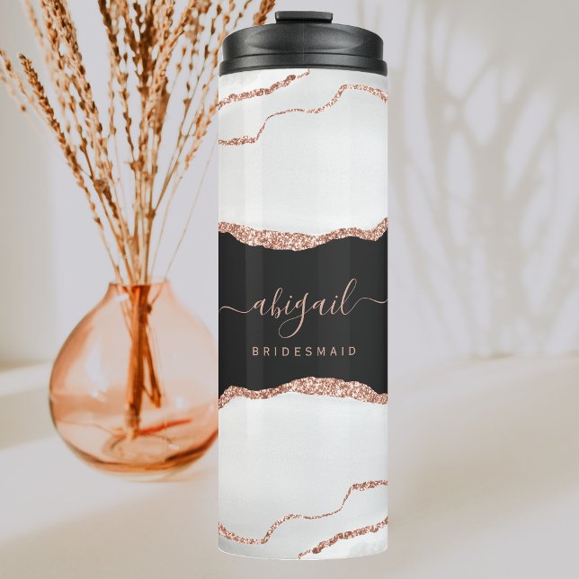 Grey White Rose Gold Agate Dark Bridesmaid Wedding Thermal Tumbler (Creator Uploaded)