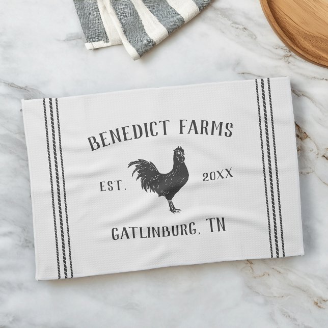 Grey & White Rustic Chicken Personalised Farm Name Tea Towel (Creator Uploaded)