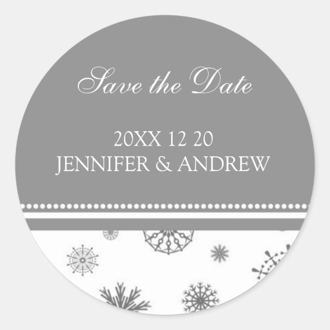 Grey White Save the Date Winter Wedding Stickers (Front)