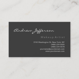 Grey White Script Makeup Artist Business Card