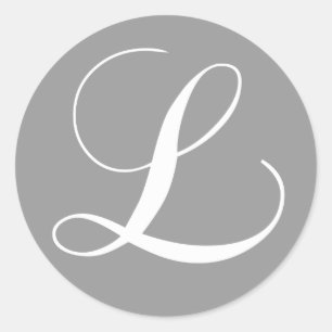 GREY WHITE SCRIPT MONOGRAM INITIAL L WEDDING CLASSIC ROUND STICKER