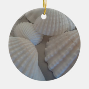 Grey White, Seashells, Sea Shell Summer Beach Love Ceramic Tree Decoration