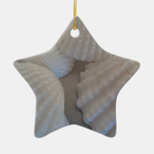 Grey White, Seashells, Sea Shell Summer Beach Love Ceramic Tree Decoration