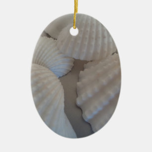 Grey White, Seashells, Sea Shell Summer Beach Love Ceramic Tree Decoration
