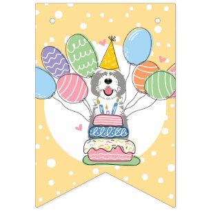 Grey & White Sheepadoodle Dog Birthday Party Bunting