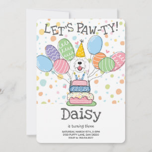 Grey & White Sheepadoodle Dog Birthday Party  Invitation