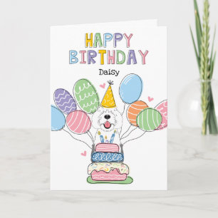 Grey & White Sheepadoodle Dog Happy Birthday Card