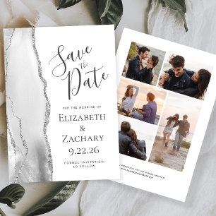 Grey White Silver Agate 5-Photo Save the Date