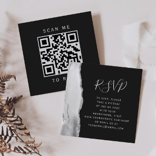 Grey White Silver Agate Slate Wedding QR Code RSVP Enclosure Card