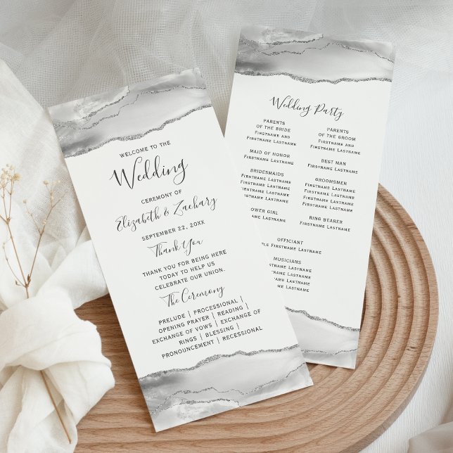 Grey White Silver Agate Wedding Programme (Creator Uploaded)