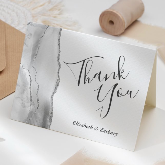 Grey White Silver Agate Wedding Thank You Card (Creator Uploaded)