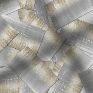 Grey White Silver Metallic Gold Matrix Cyber Rain Business Card