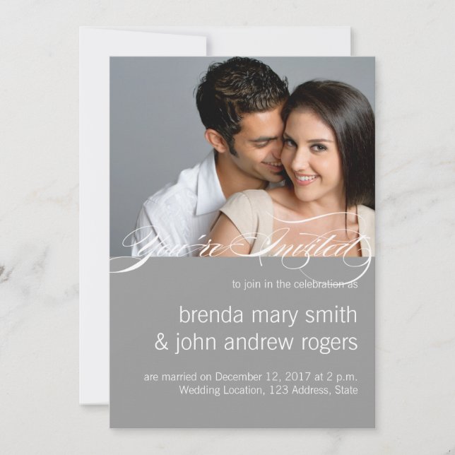 Grey White Simple Modern Photo Wedding Invitation (Front)