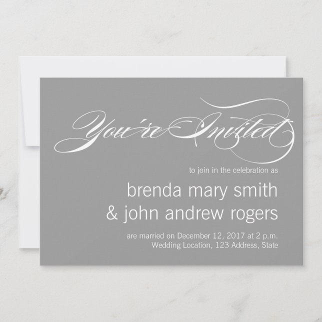 Grey White Simple Script Modern Wedding Invitatioa Invitation (Front)
