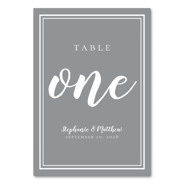 Grey White Simple Wedding Table Number One (Front)