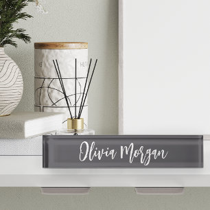 Grey & White Sketched Cursive Script Name Nameplate