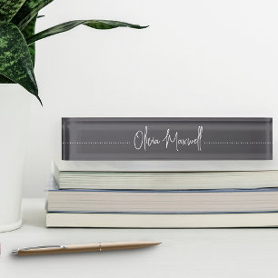 Grey & White Sketched Cursive Script Nameplate