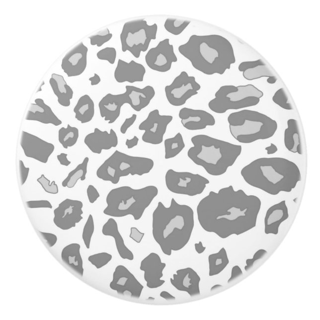 Grey & White Snow leopard - grey animal pattern Ceramic Knob (Front)