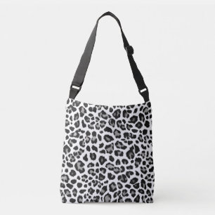 Grey White Snow Leopard Print Crossbody Bag