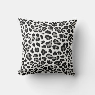 Grey White Snow Leopard Print Cushion