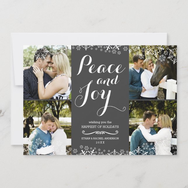 Grey & White Snowflake Holiday Photo Card (Front)