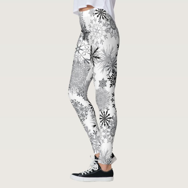 Grey white snowflake pattern leggings Christmas (Left)