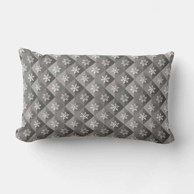 Grey White Snowflake Pattern Modern Lumbar Cushion (Front)