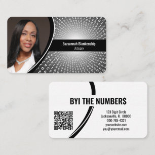 Grey White Spiral Numbers Custom Photo QR Code Business Card