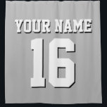 Grey White Sports Jersey Team Jersey Shower Curtain<br><div class="desc">Preppy Solid Colour Team Jersey / Sports Jersey / Football Jersey / Rugby Jersey with Custom Name Customise this with your own name or team name and a number. You can change the size, colour and placement of the text if you need to make changes, change the colour of or...</div>