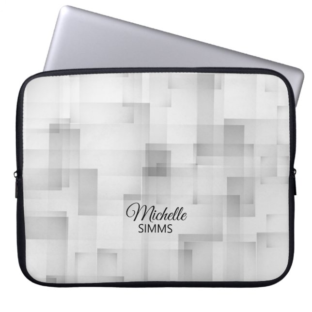 Grey-White Square Pattern and Customisation Laptop Sleeve (Front)