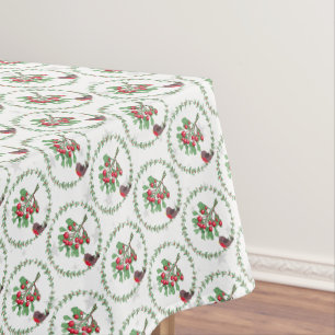 Grey White Star Red Robin Wreath Christmas Tablecloth