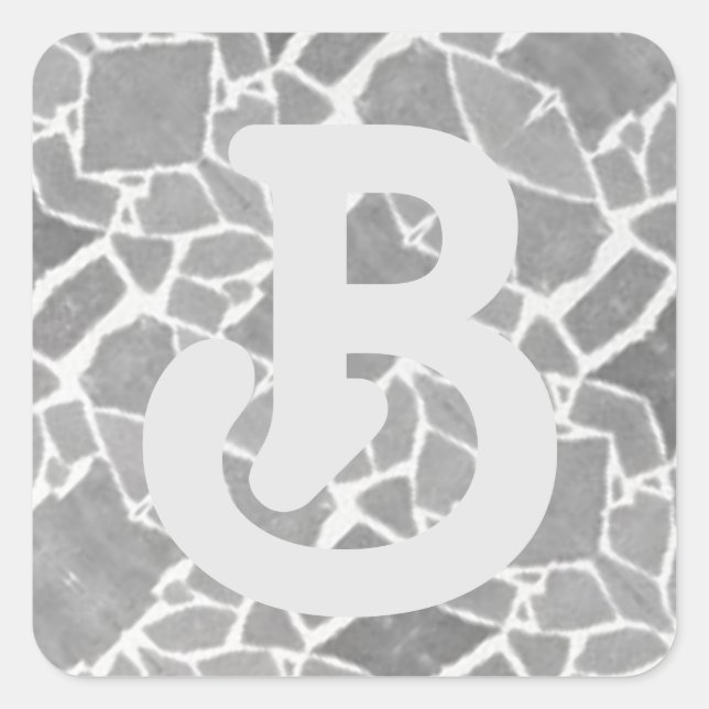 Grey White Stone Tiles Mosaic Custom Monogram B Square Sticker (Front)